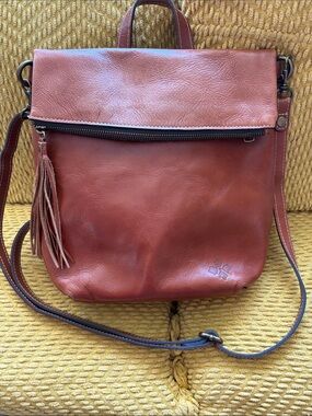 Patricia Nash Chestnut Brown Leather Crossbody Backpack